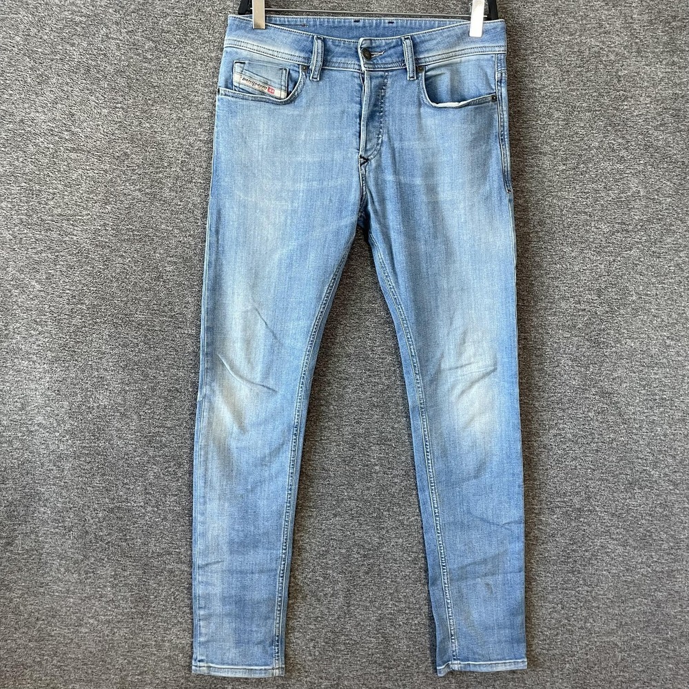 Diesel Sleenker Jeans Mens 29x30 Blue Light Wash Skinny Stretch Denim Distressed